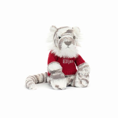 Jellycat Bashful Snow Tiger with Red Jumper New Zealand | DGQZT1540